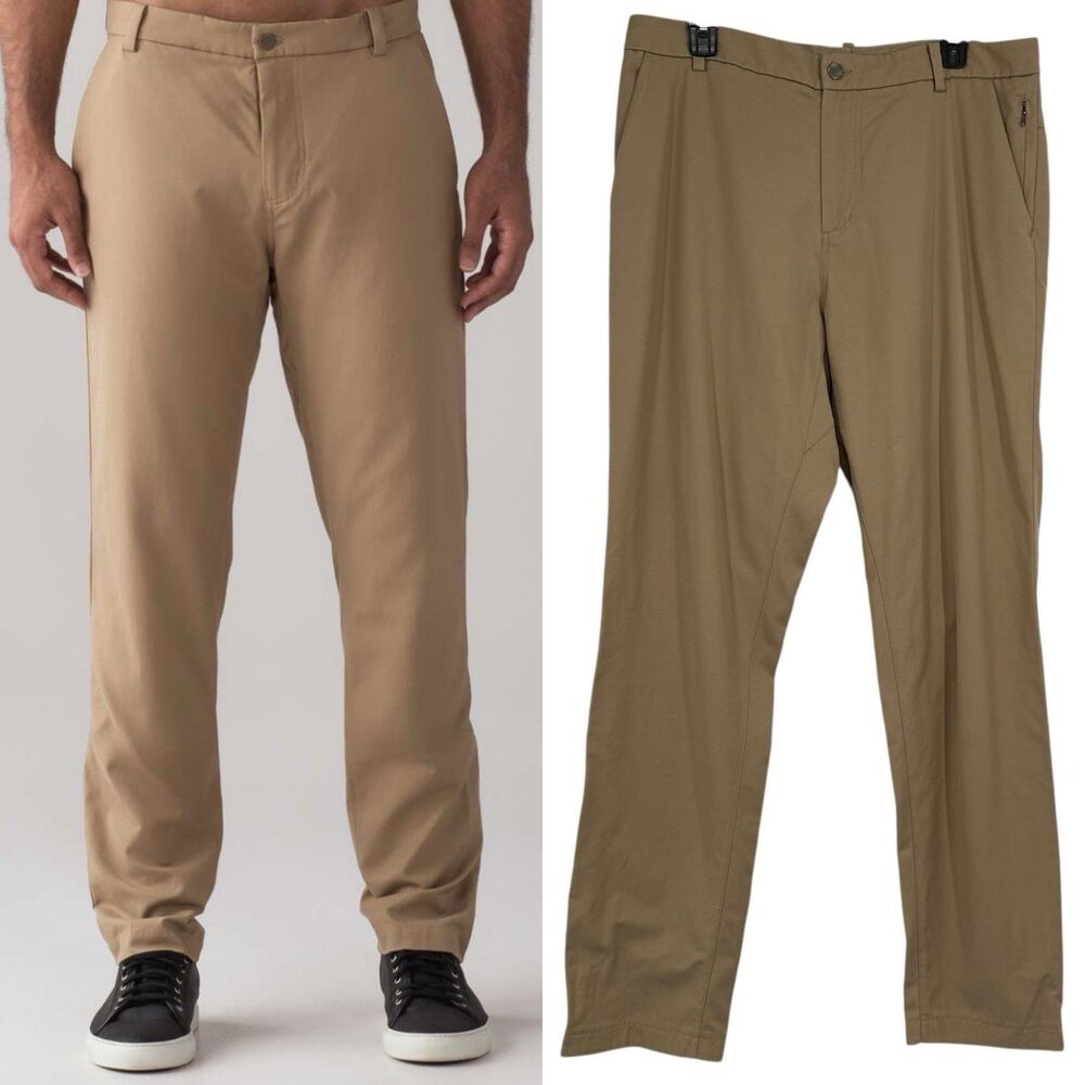 Lululemon Mens Commission Pant 36 Classic Qwick Chino Beige Khaki Golf Preppy
